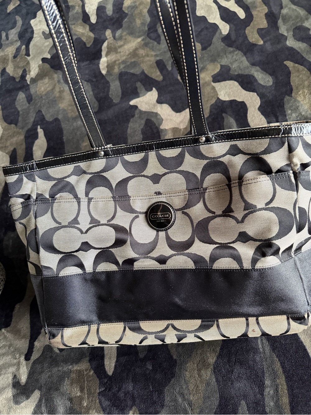 Coach Tote Bag in Grey and Black Signature Canvas